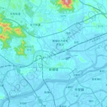 Топографическая карта 新塘镇, высота, рельеф