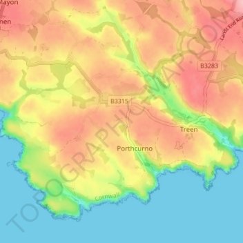Топографическая карта St. Levan, высота, рельеф
