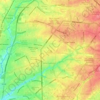 Топографическая карта Шайхантахурский район, высота, рельеф