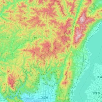 Топографическая карта 左京区, высота, рельеф