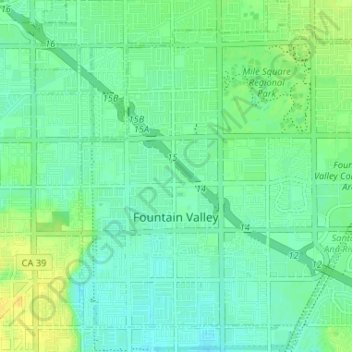 Топографическая карта Fountain Valley, высота, рельеф