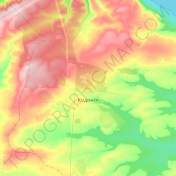 Топографическая карта Кодинск, высота, рельеф