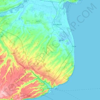 Топографическая карта Dover, высота, рельеф
