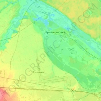 Топографическая карта Криводановский сельсовет, высота, рельеф