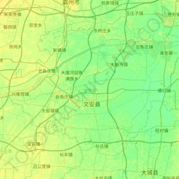 Топографическая карта 文安县, высота, рельеф