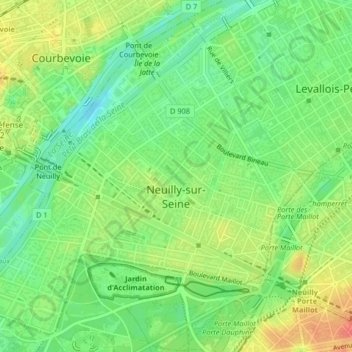 Топографическая карта Neuilly-sur-Seine, высота, рельеф