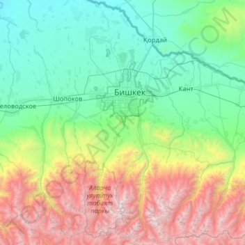 Топографическая карта Аламудунский район, высота, рельеф