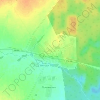 Топографическая карта Алексеевский, высота, рельеф
