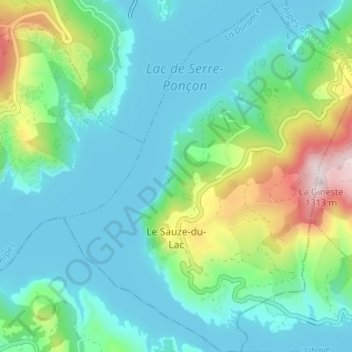 Топографическая карта Le Sauze-du-Lac, высота, рельеф