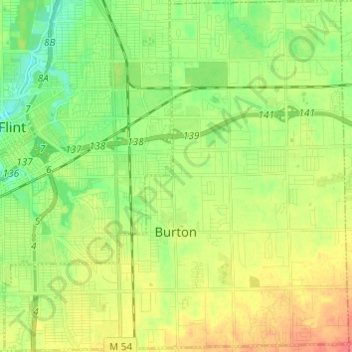 Топографическая карта Burton, высота, рельеф