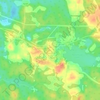 Топографическая карта Тервеничи, высота, рельеф
