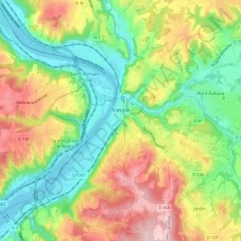 Топографическая карта Vienne, высота, рельеф