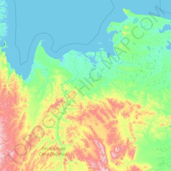 Топографическая карта Усть-Янский улус, высота, рельеф