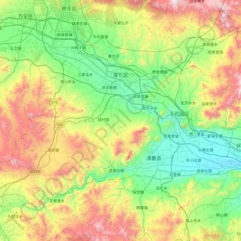 Топографическая карта Xuanhua District, высота, рельеф