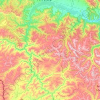 Топографическая карта Верх-Уймонское сельское поселение, высота, рельеф