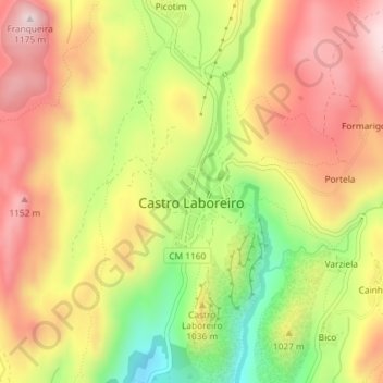Топографическая карта Castro Laboreiro, высота, рельеф