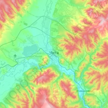 Топографическая карта Чита, высота, рельеф
