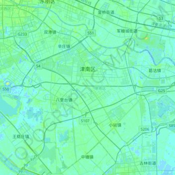 Топографическая карта 津南区, высота, рельеф