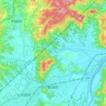 Топографическая карта 柴田町, высота, рельеф