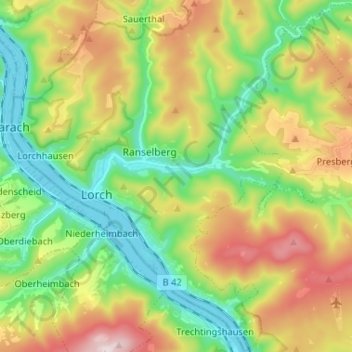 Топографическая карта Lorch (Rhein), высота, рельеф