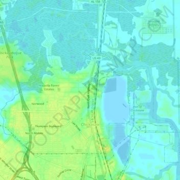 Топографическая карта Chickasaw, высота, рельеф