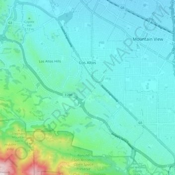 Топографическая карта Los Altos, высота, рельеф