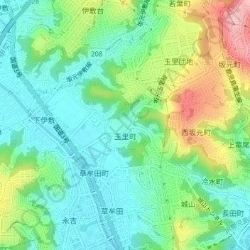 Топографическая карта 玉里町, высота, рельеф