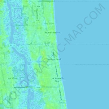 Топографическая карта Neptune Beach, высота, рельеф