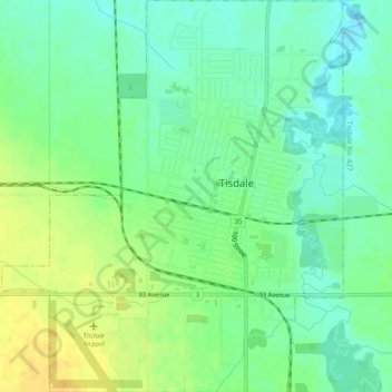 Топографическая карта Tisdale, высота, рельеф