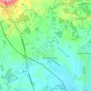 Топографическая карта Hildenborough, высота, рельеф