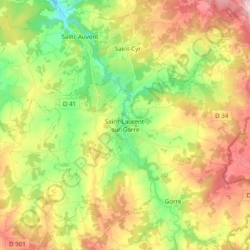 Топографическая карта Saint-Laurent-sur-Gorre, высота, рельеф