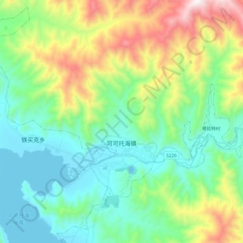 Топографическая карта 可可托海镇, высота, рельеф
