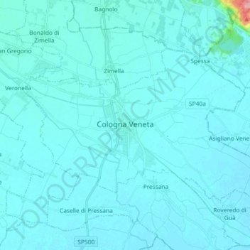 Топографическая карта Cologna Veneta, высота, рельеф