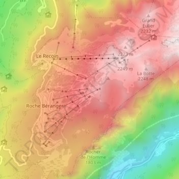 Топографическая карта Chamrousse, высота, рельеф