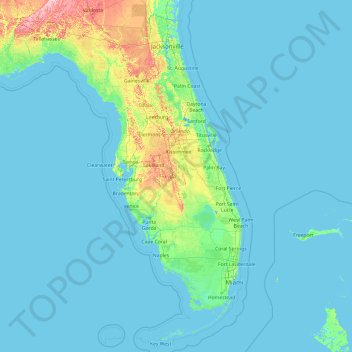 Топографическая карта Флорида, высота, рельеф