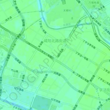 Топографическая карта 咸阳北路街道, высота, рельеф