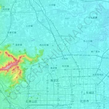 Топографическая карта 海淀区, высота, рельеф