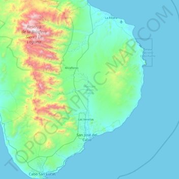 Топографическая карта Municipio de Los Cabos, высота, рельеф