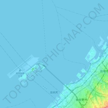 Топографическая карта 田尻町, высота, рельеф