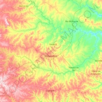 Топографическая карта Dourados, высота, рельеф
