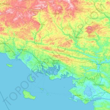 Топографическая карта Морбиан, высота, рельеф