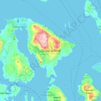 Топографическая карта Orcas Island, высота, рельеф