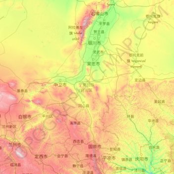 Топографическая карта 宁夏回族自治区, высота, рельеф