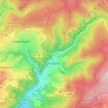 Топографическая карта Arzbach, высота, рельеф