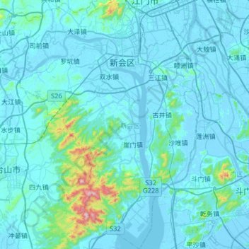 Топографическая карта 新会区, высота, рельеф