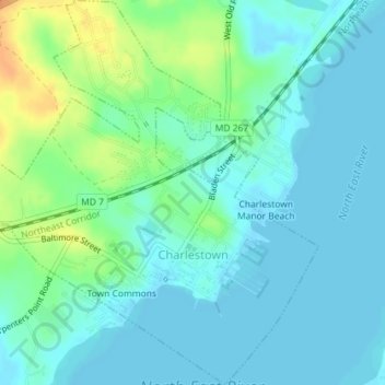 Топографическая карта Charlestown, высота, рельеф