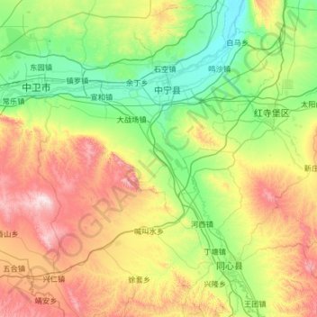 Топографическая карта 中宁县, высота, рельеф