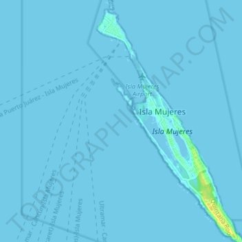 Топографическая карта Isla Mujeres, высота, рельеф