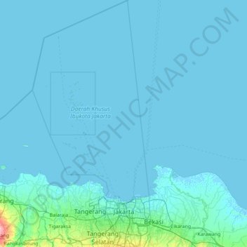 Топографическая карта Особый столичный округ Джакарта, высота, рельеф