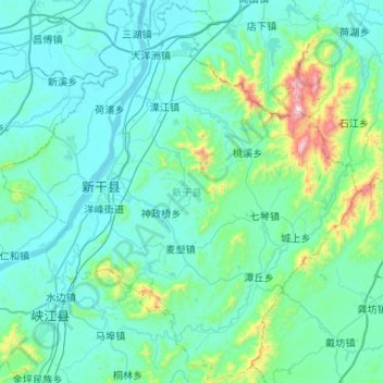 Топографическая карта 新干县, высота, рельеф